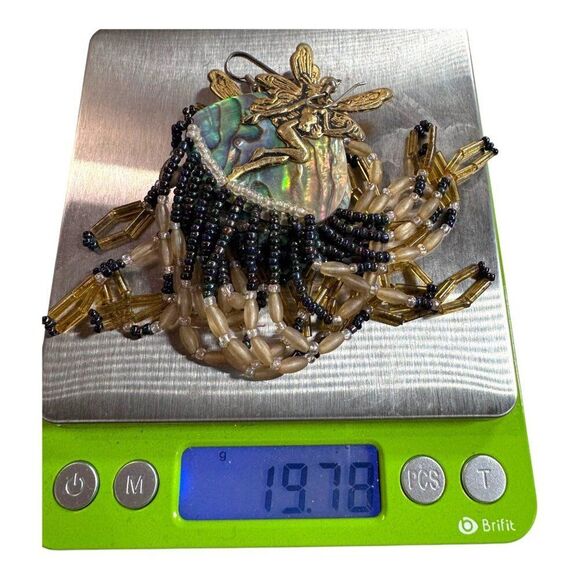 Fairy Abalone & Beaded Dangle Earrings Chandelier Gold Accents 5" Hook Fantasy - Picture 10 of 10